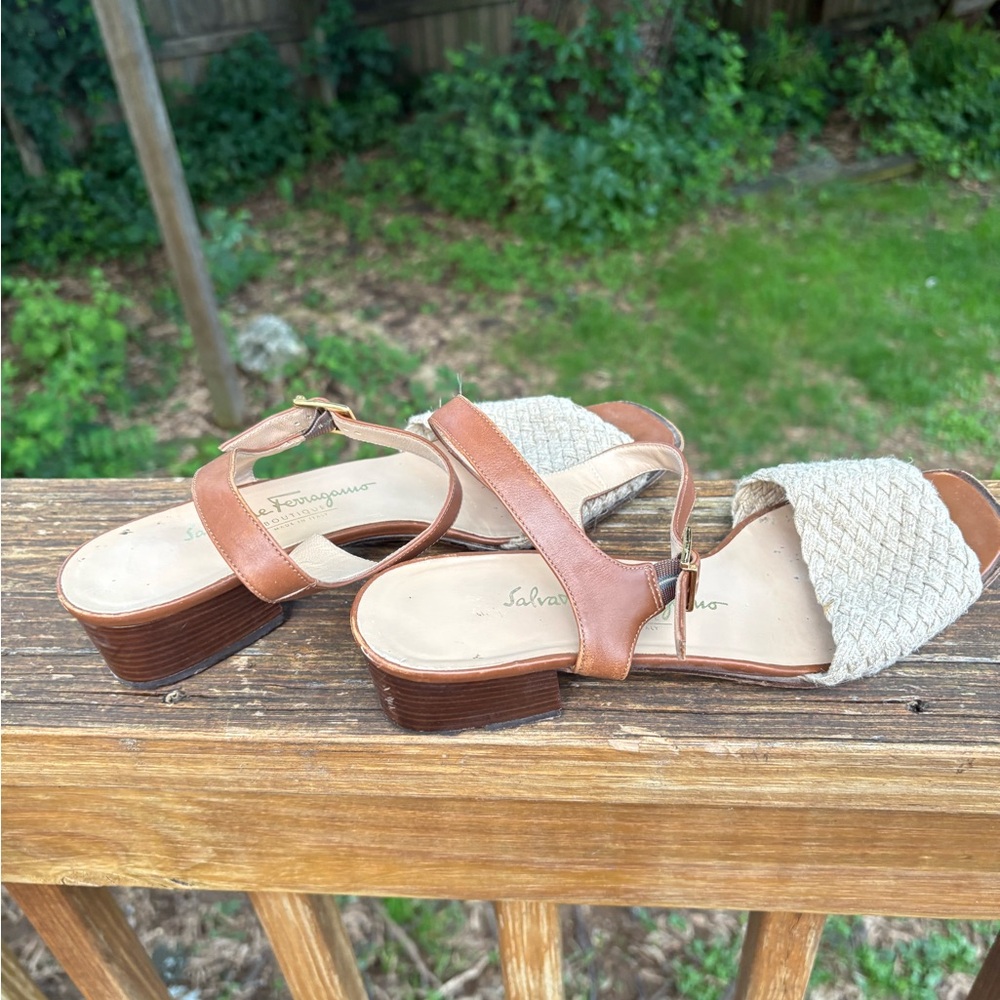 Salvatore Ferragamo Tan and Cream Women's Sandal